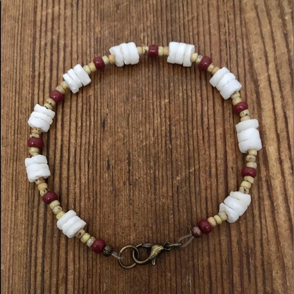 Men's Bracelet 8 Inches Long, White and Brown Heishe /Handmade Men's Bracelet - Picture 6 of 6